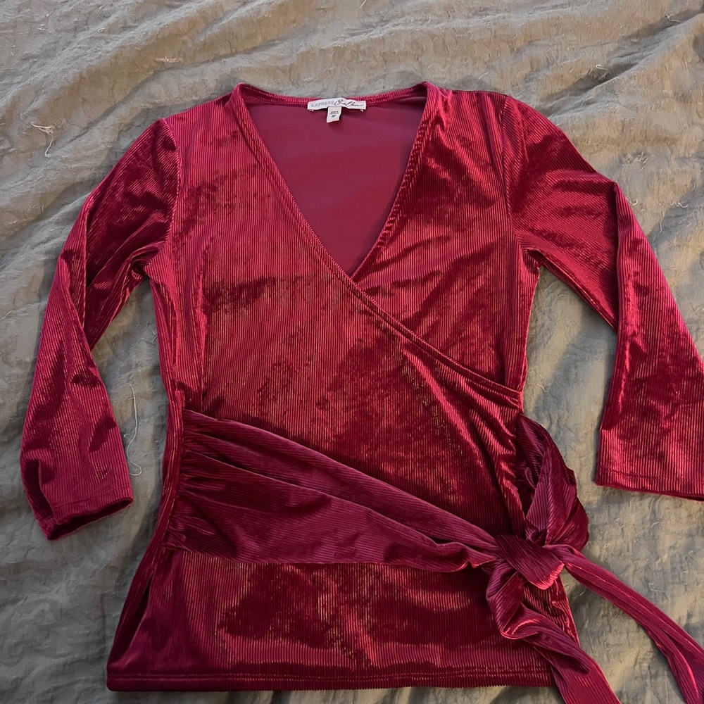 Express Red Velvet Wrap Top